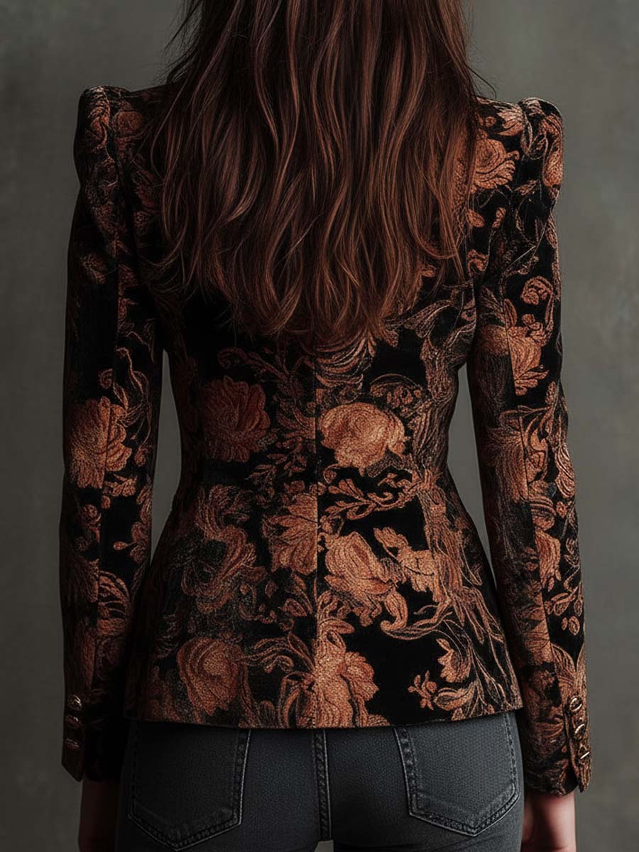 Celeste | Black And Bronze Floral Blazer