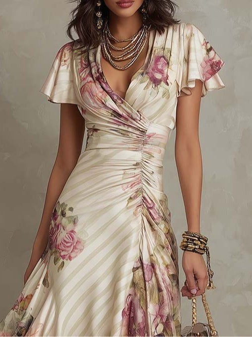 Margaret | Floral Satin Midi Dress