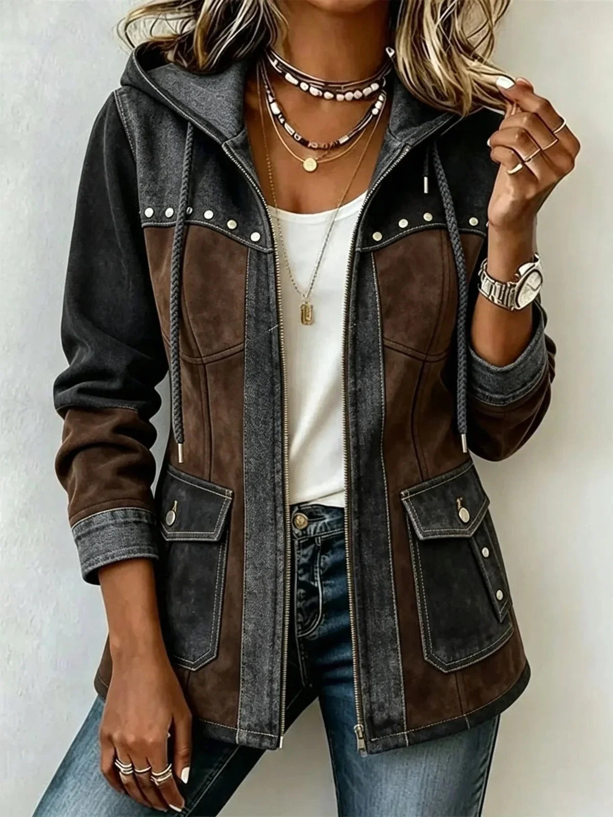 ELISE | Bi-Material Hooded Jacket