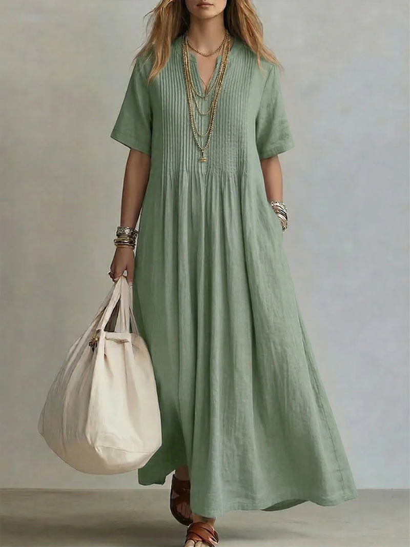 DILETTA | Pleated Cotton Midi Dress