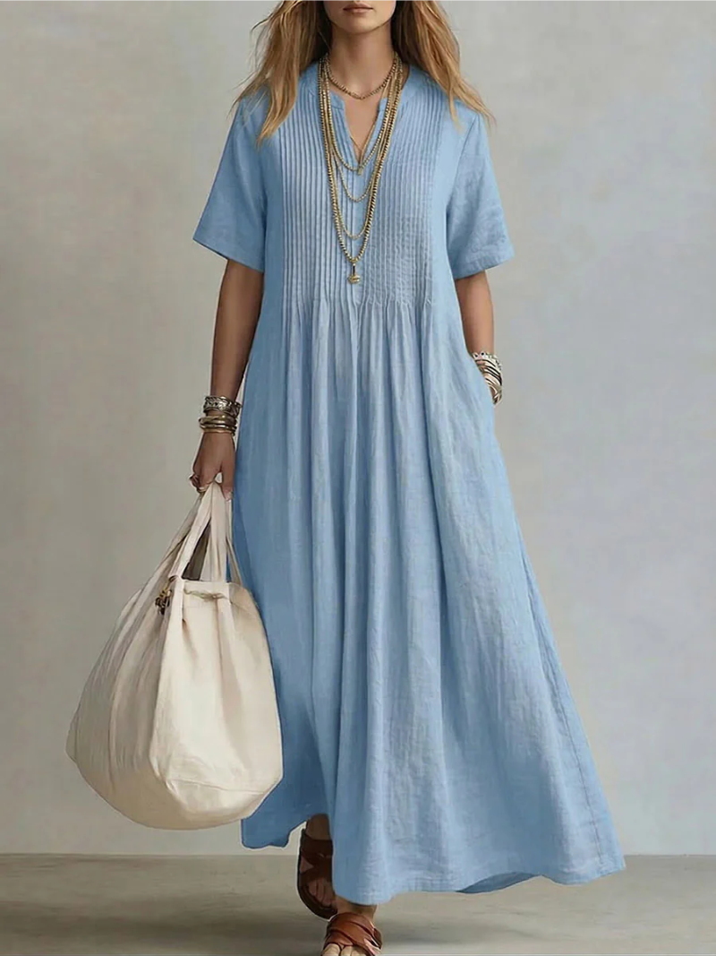 DILETTA | Pleated Cotton Midi Dress