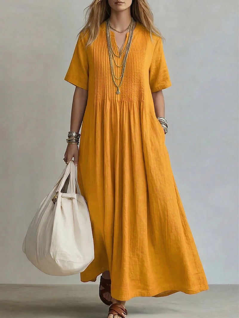 DILETTA | Pleated Cotton Midi Dress