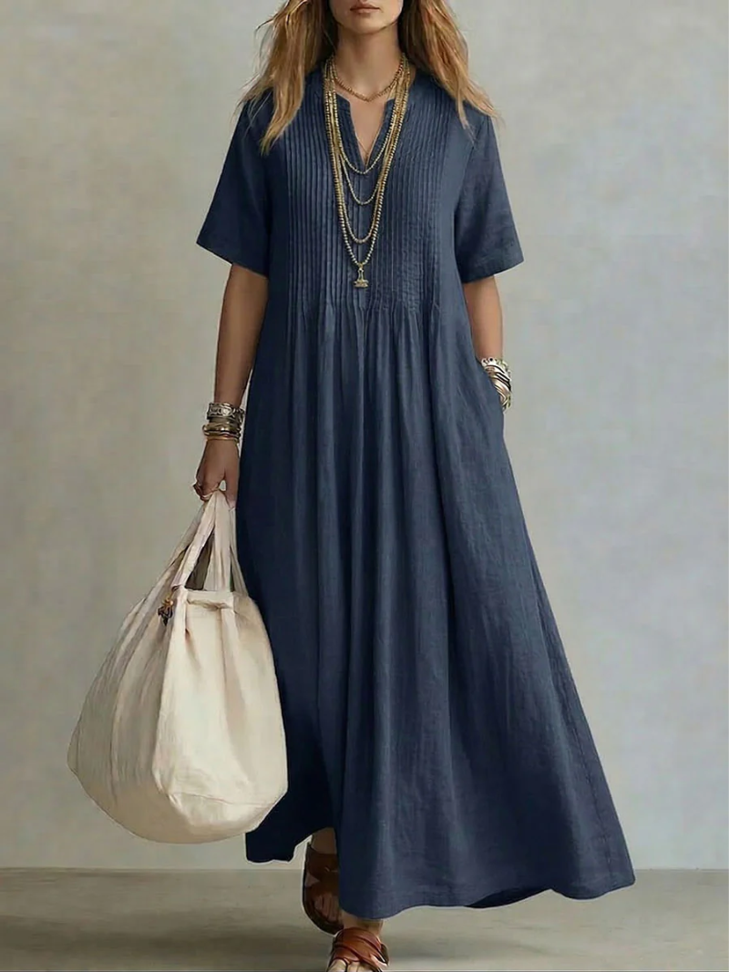 DILETTA | Pleated Cotton Midi Dress