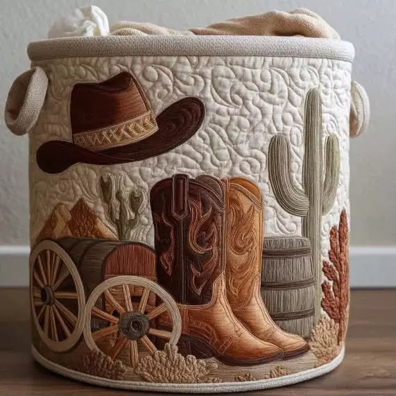 Dakota | Western Boots and Cactus Laundry Basket
