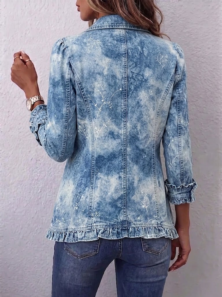 Jemison | Boho Gradient Vintage Botanical Print Ruffle Detail Jacket