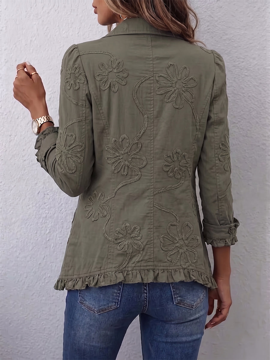 Kamberly | Boho Floral Embroidered Utility Ruffled Trim Jacket