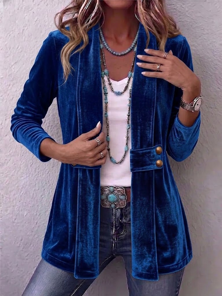 Holliwell | Vintage Lapel Button Accent Long Sleeve Open Front Jacket